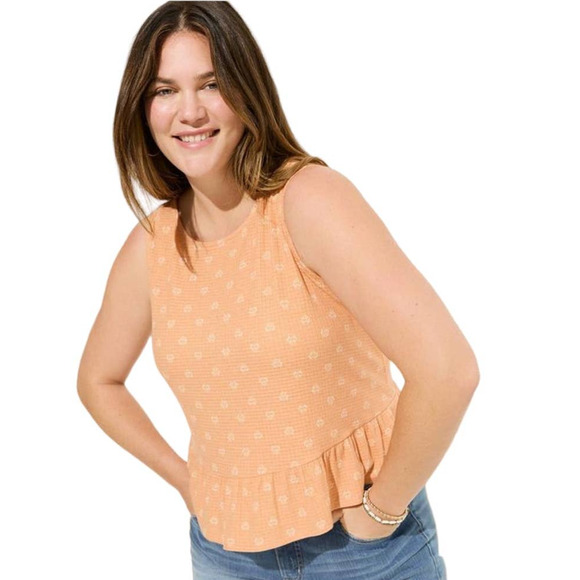 New Torrid Womans Sz 6X Shirt Texture Knit Shirt Crop Ruffle Floral Peach NWT - Picture 1 of 8